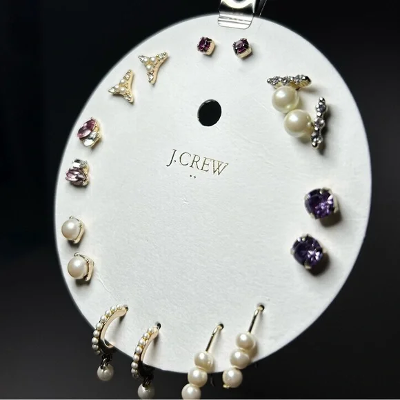🍂NWT J. Crew Factory Women’s 8-Pair Earring Set. Pearl/Purple/Red/Plum. - Picture 5 of 8